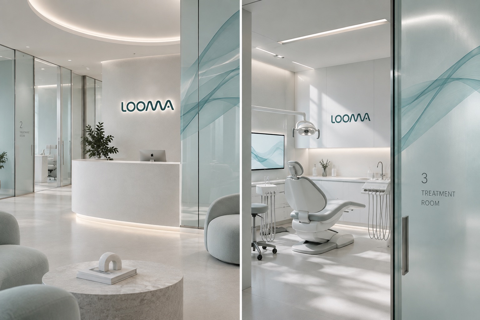 Looma Dent reception lounge and treatment room, where E-max veneers are planned